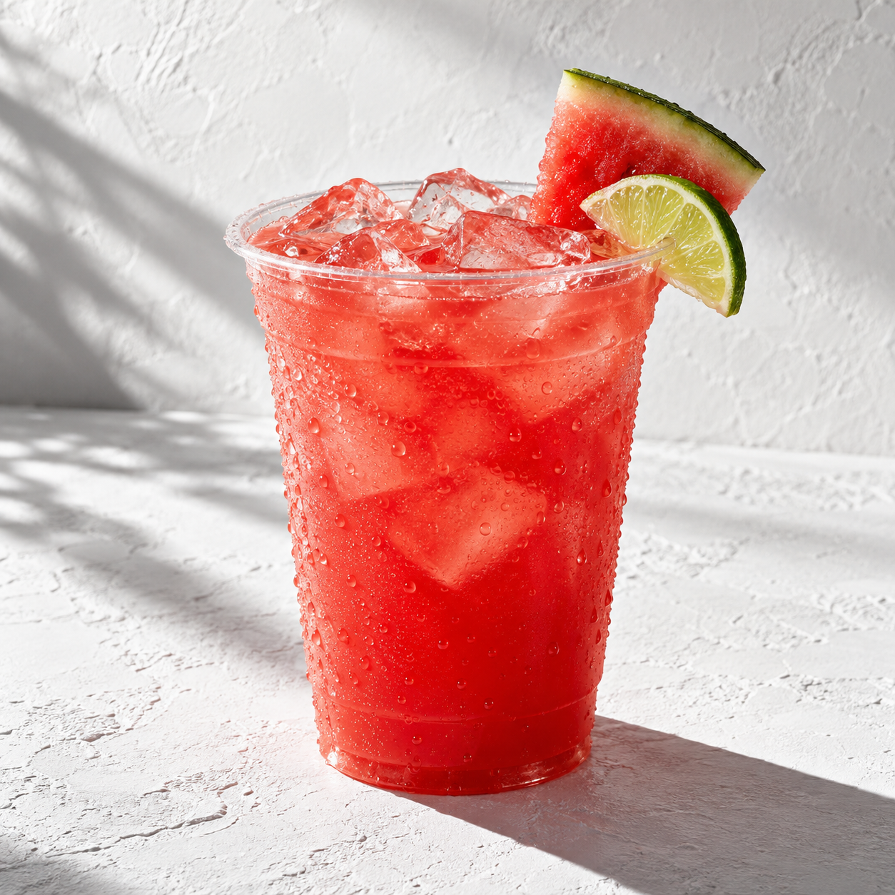 Watermelon refresher over ice with fresh watermelon and lime
